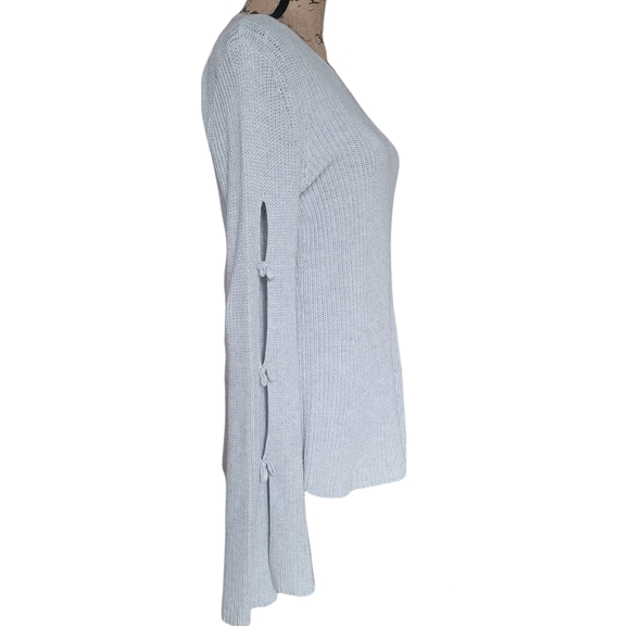 LC Lauren Conrad Swing Sweater Split Bell Sleeves with Bows Soft Gray Medium - Picture 3 of 7